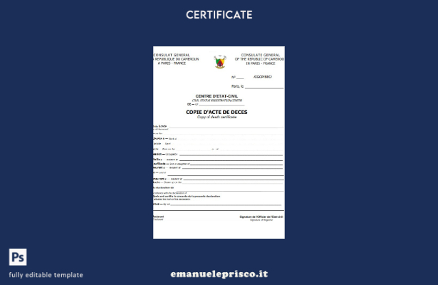 modello di certificato di morte del registro generale francese in stile verifica